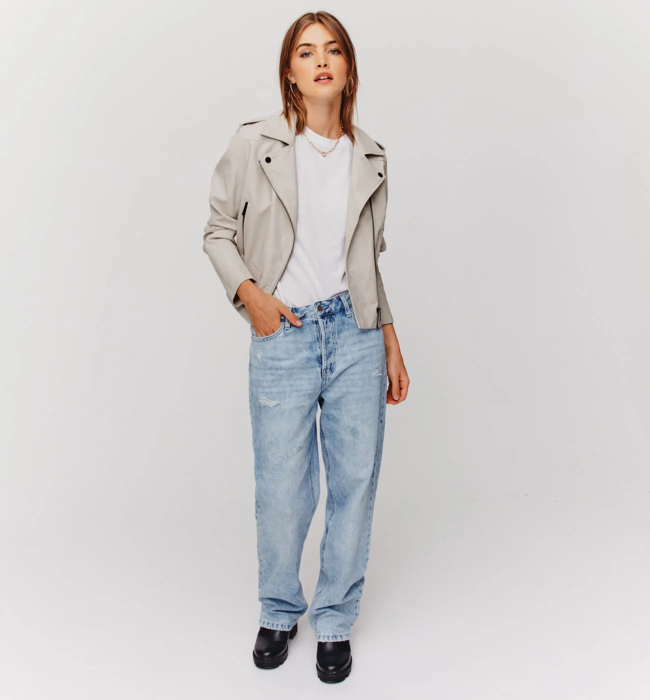 Blouson rock en simili Femme - Ecru