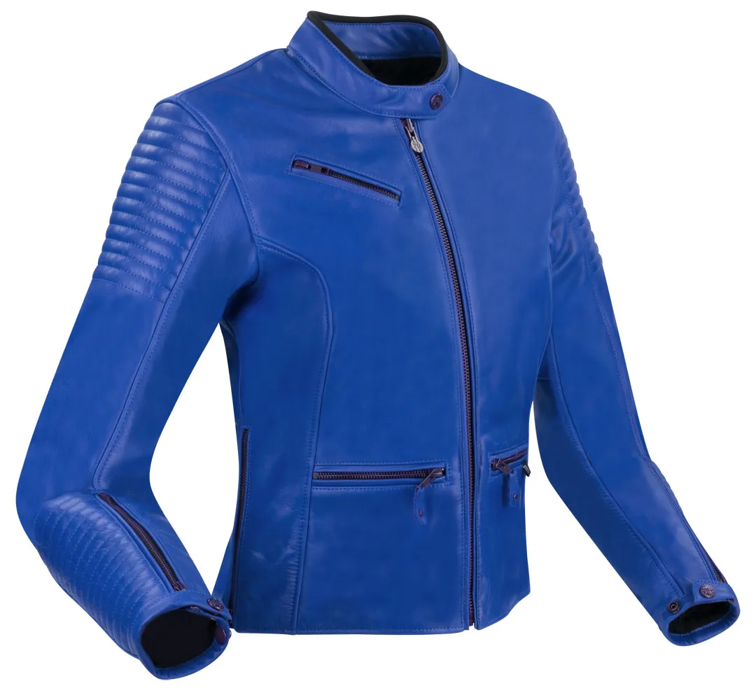Blouson Segura Lady Curve bleu, cuir moto vintage femme