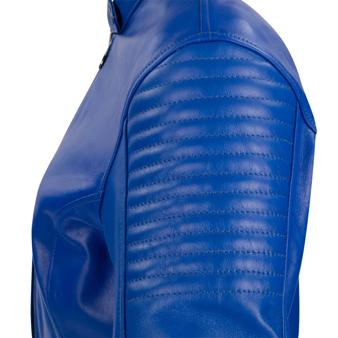 Blouson Segura Lady Curve bleu, cuir moto vintage femme
