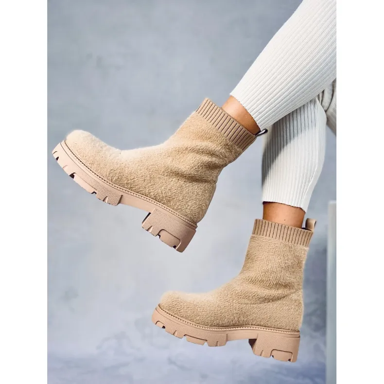 Bottines chaussettes Roanna Kaki beige