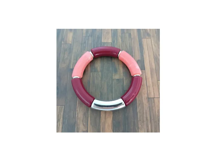 Bracelet tube rose bordeaux argenté 36mm