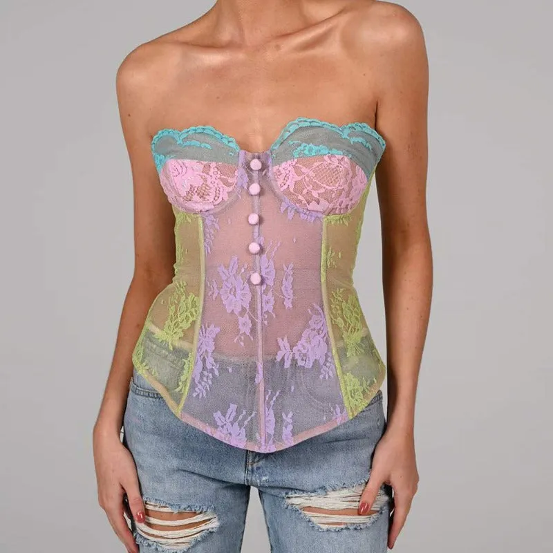 Bustier multicolore transparent à motif floral