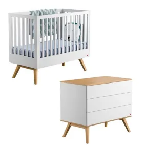 Chambre duo lit 60x120 + commode blanc - Collection Nature