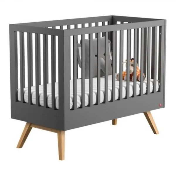 Chambre duo lit 70x140 + commode gris - Collection Nature