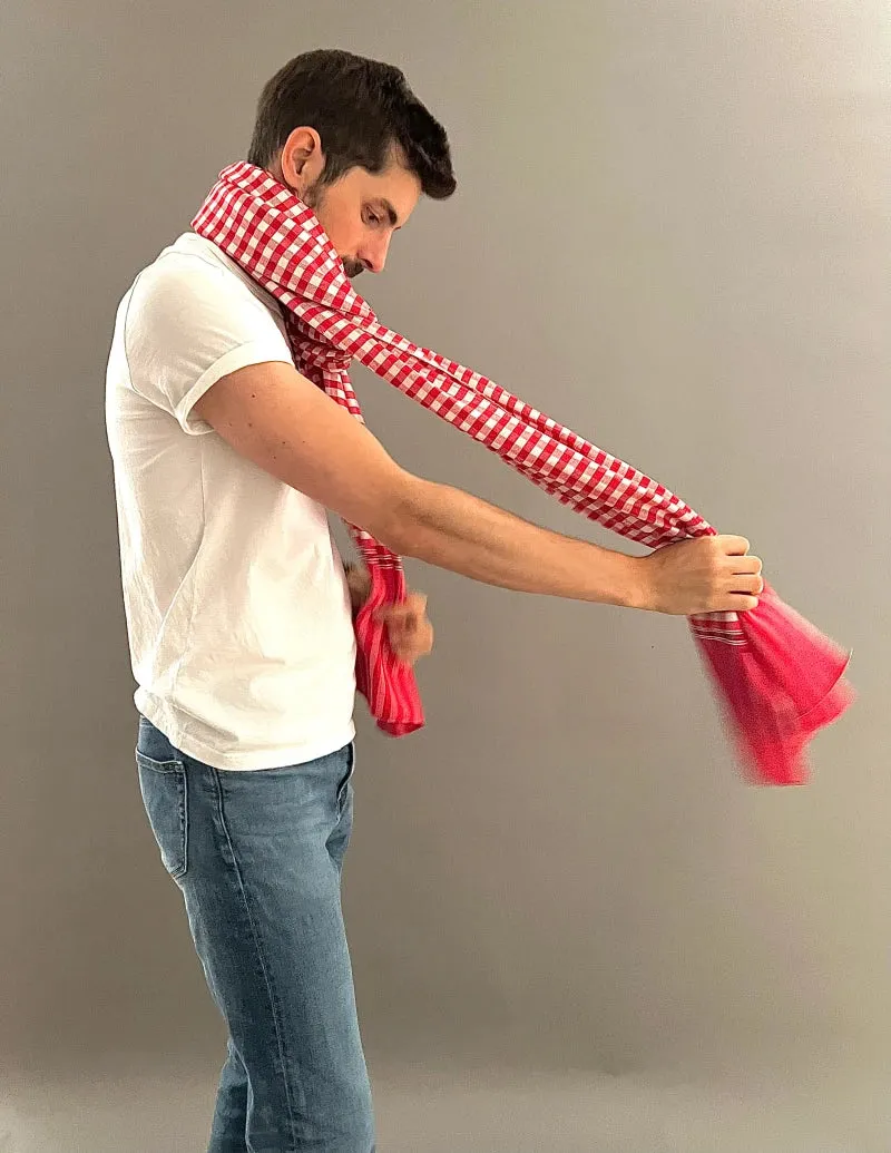 charpe en coton avec écrin en palmier tressé - Pop Rouge 3 Tours