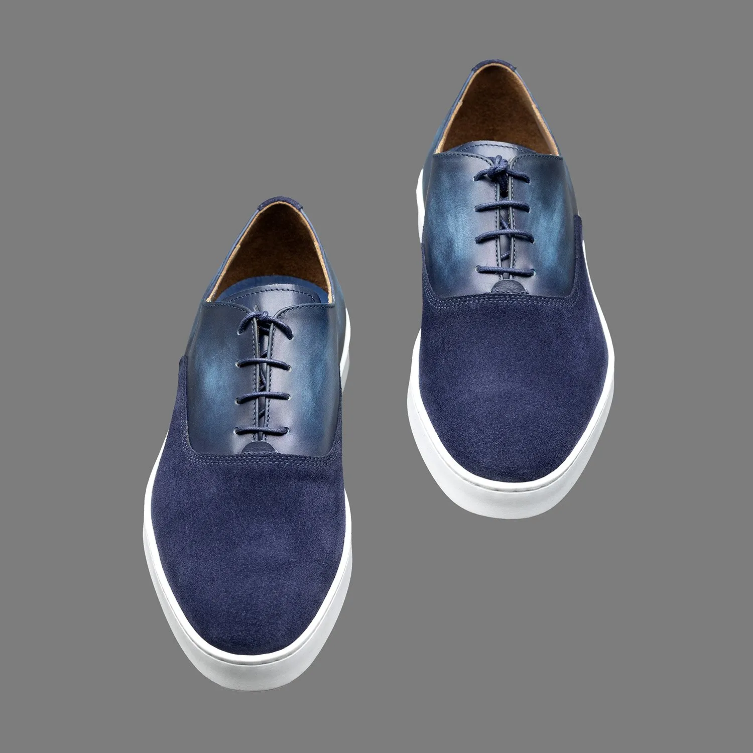 Chaussures Richelieu Altan Bottier en cuir de veau velours et cuir lisse bleu marine