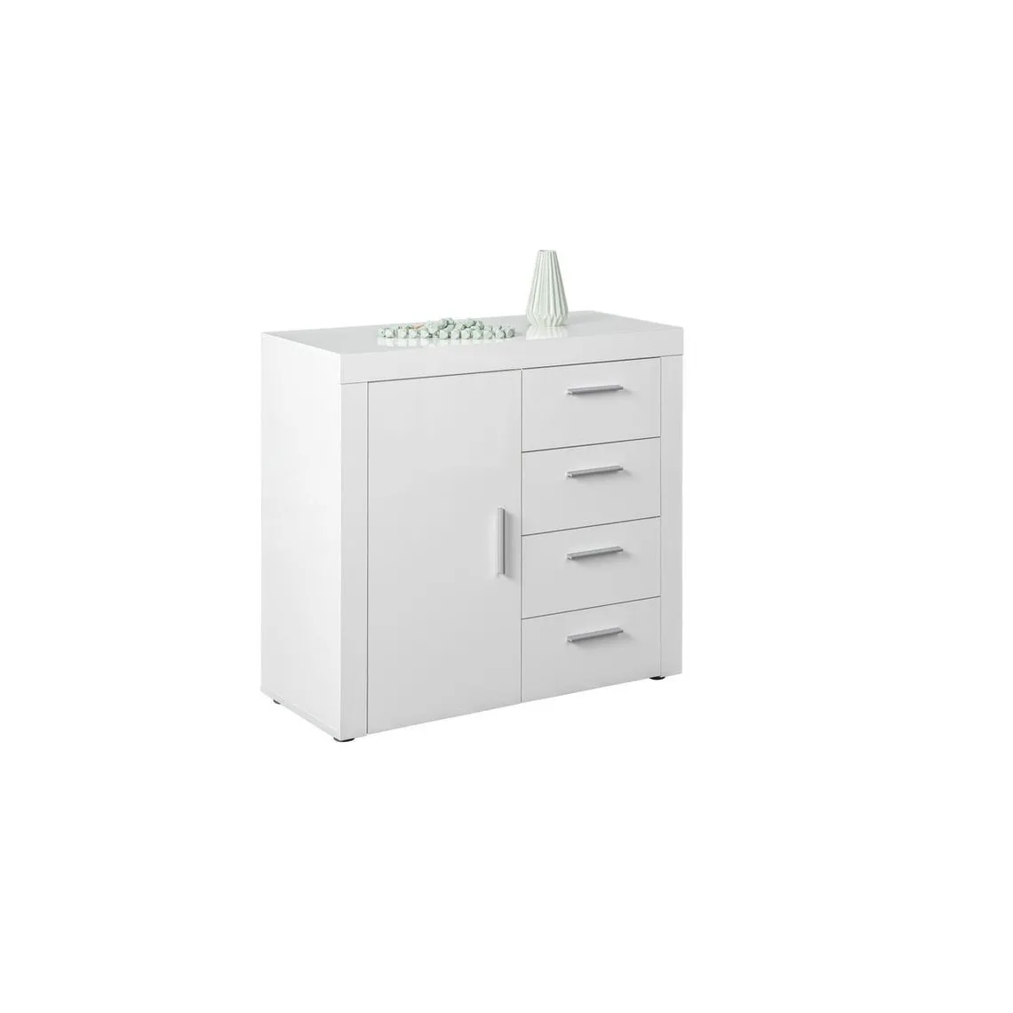Commode CORBET 1 Porte 4 Tiroirs Blanc Brillant | Commode 3 SUISSES