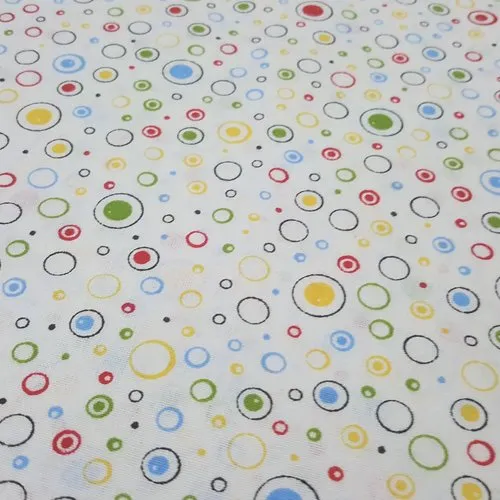 Coupon tissu 100% coton popeline déco motifs mini disque cercle multicolore 1m x 1,80m pour 45 masques de protection