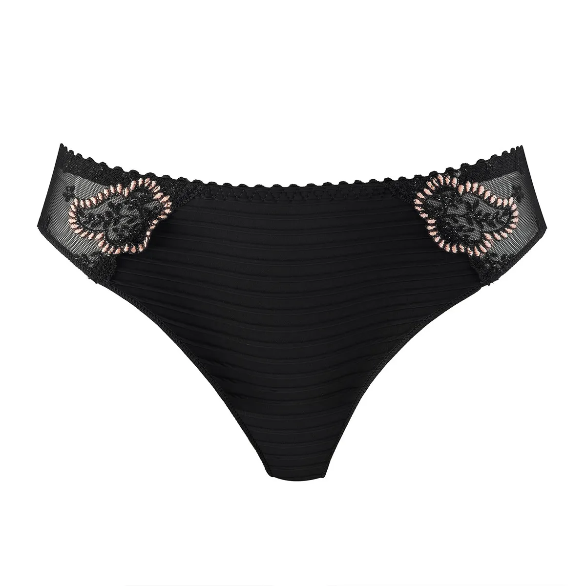 Culotte microfibre avec broderie Elise Noir Nude Louisa Bracq