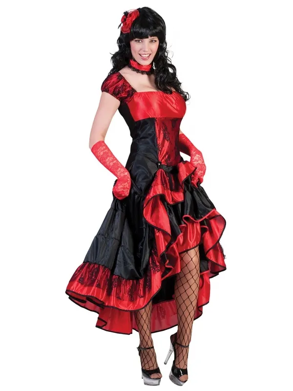 Déguisement de Danseuse de Saloon Sexy Rouge et Noir
