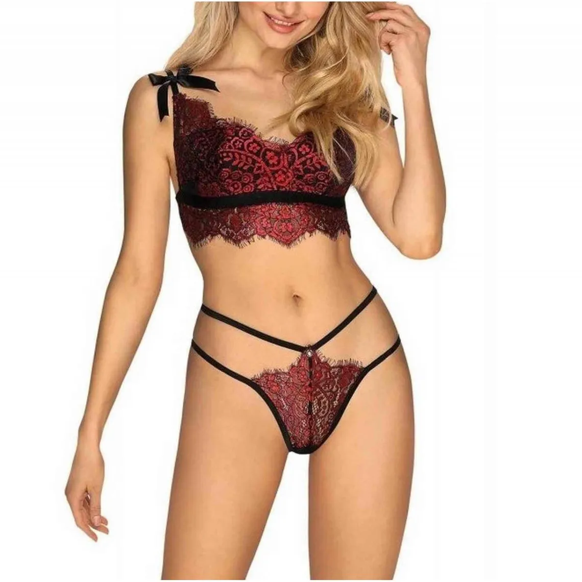 Ensemble 2 pièces - Bralette et string - Rouge Obsessive | 3 Suisses