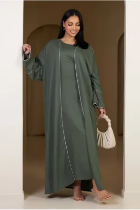 Ensemble 2 pièces abaya + kimono kaki