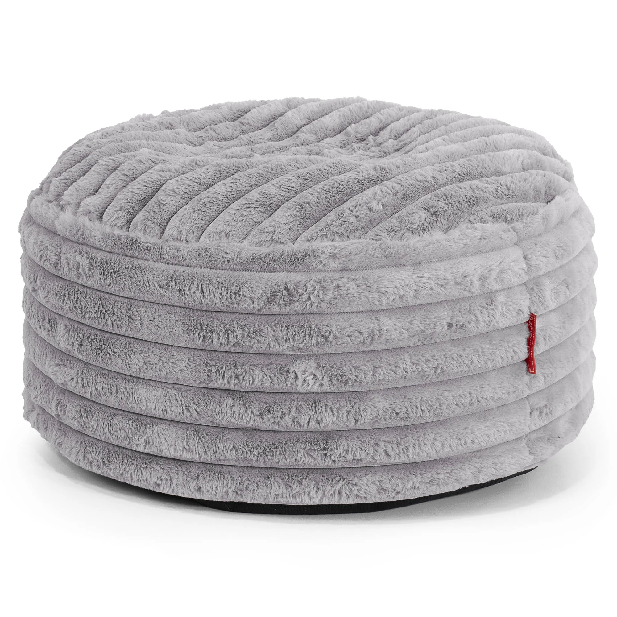 Grand Repose-pied Rond - Velours Ctelé Ultra Pelucheux Gris