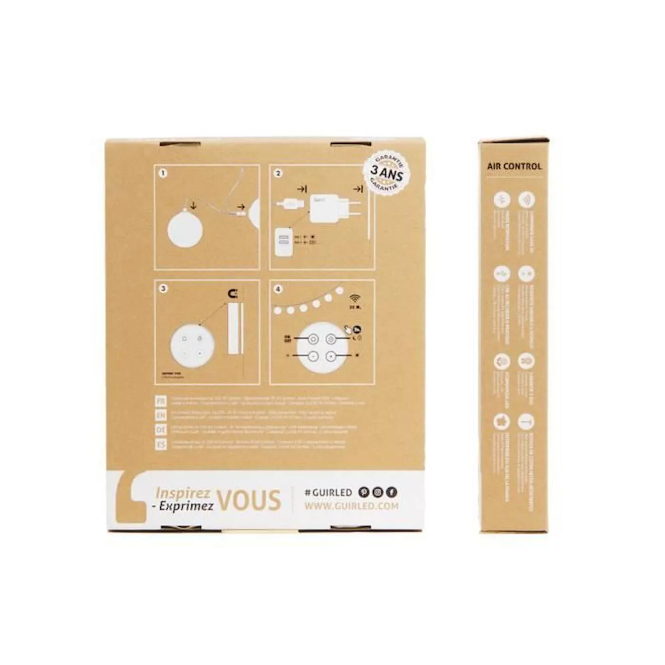 Guirlande lumineuse boules coton LED USB - Télécommandée -Veilleuse bébé 2h - 4 intensités - 16 boules 1,6m - Radiance jaune - G