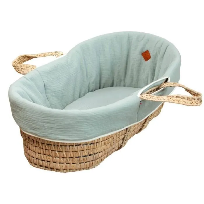 Habillage de couffin en gaze de coton Jeanne Vert de gris