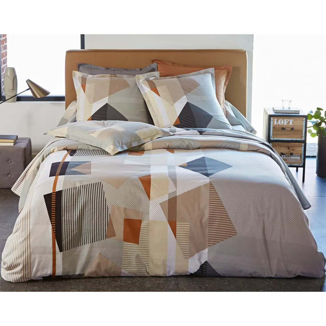 Housse de couette réversible CARAMEL gris en coton | 3 Suisses