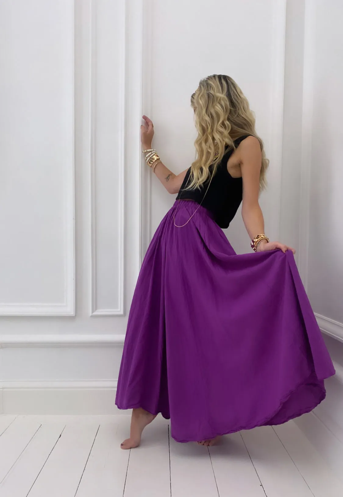 Jupe fushia longue en coton