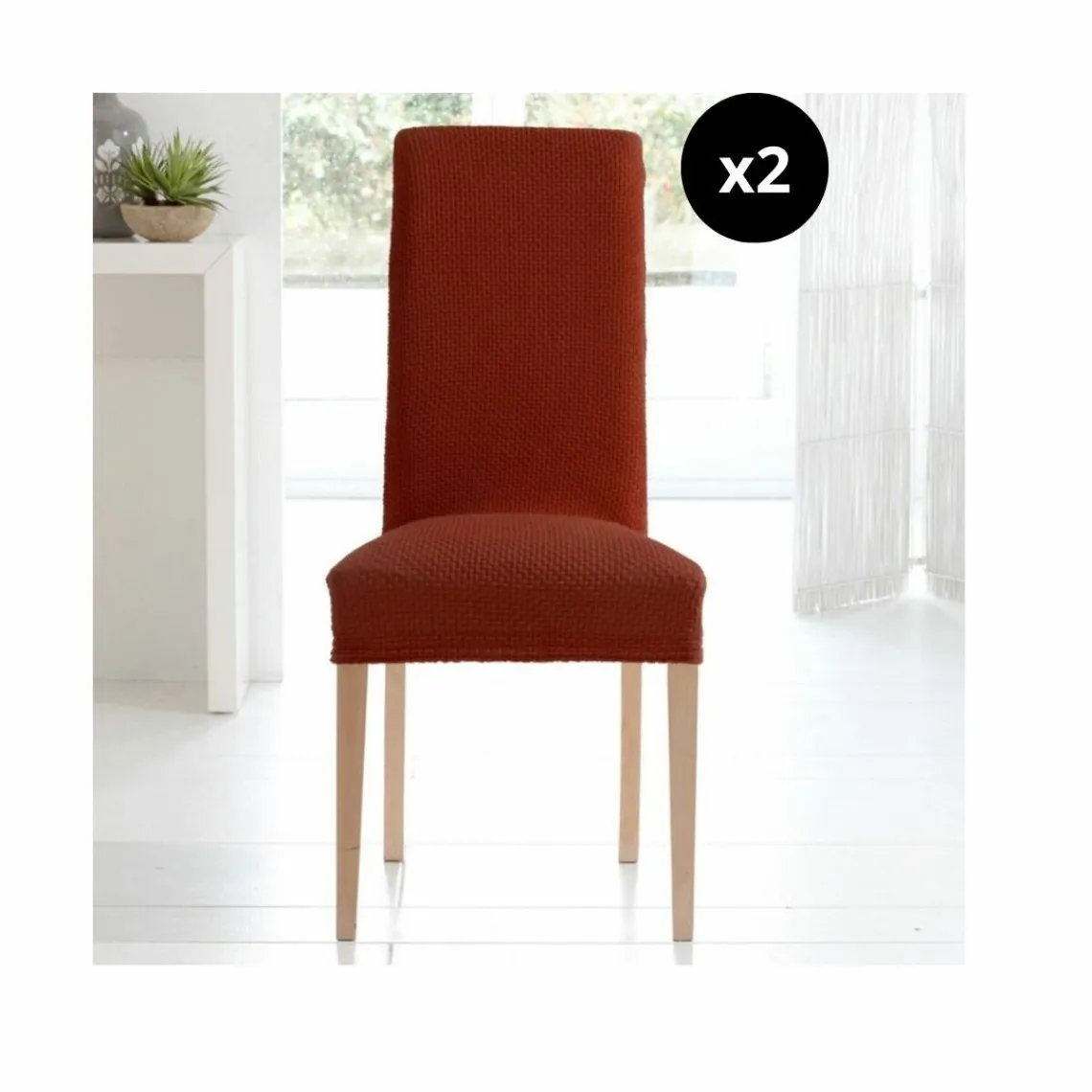 Lot de 2 Housses de chaise CORA Bi Extensible Rouge tomette | 3 Suisses