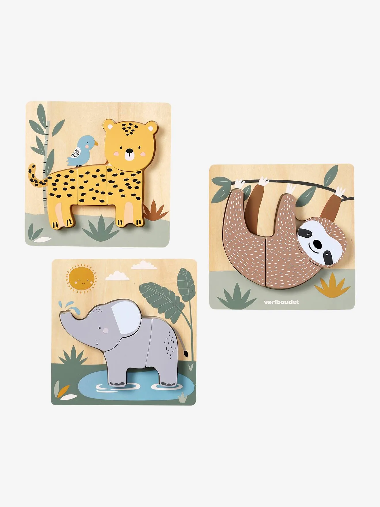 Lot de 3 puzzles chunky en bois FSC® - Tanzanie jaune - Vertbaudet