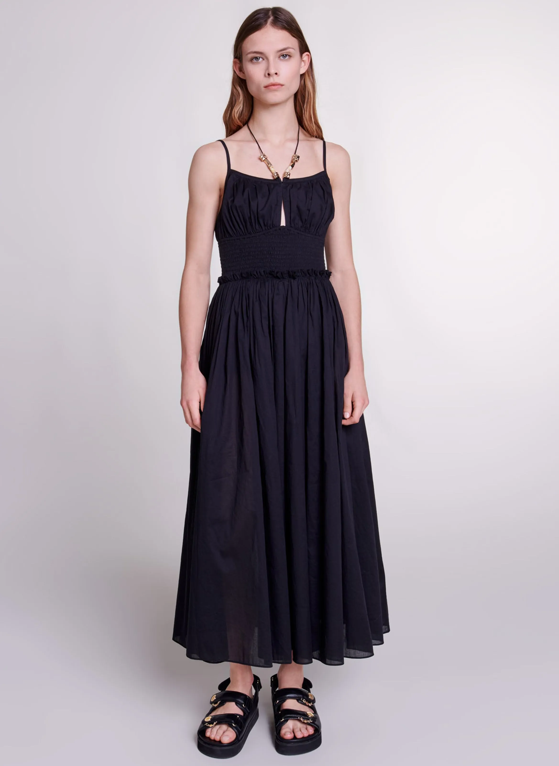 MAJE  Robe à liens perlés en coton - Noir