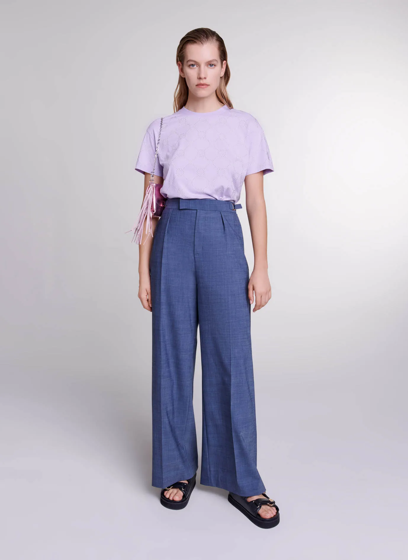 MAJE  Tee-shirt droit col rond en coton - Violet