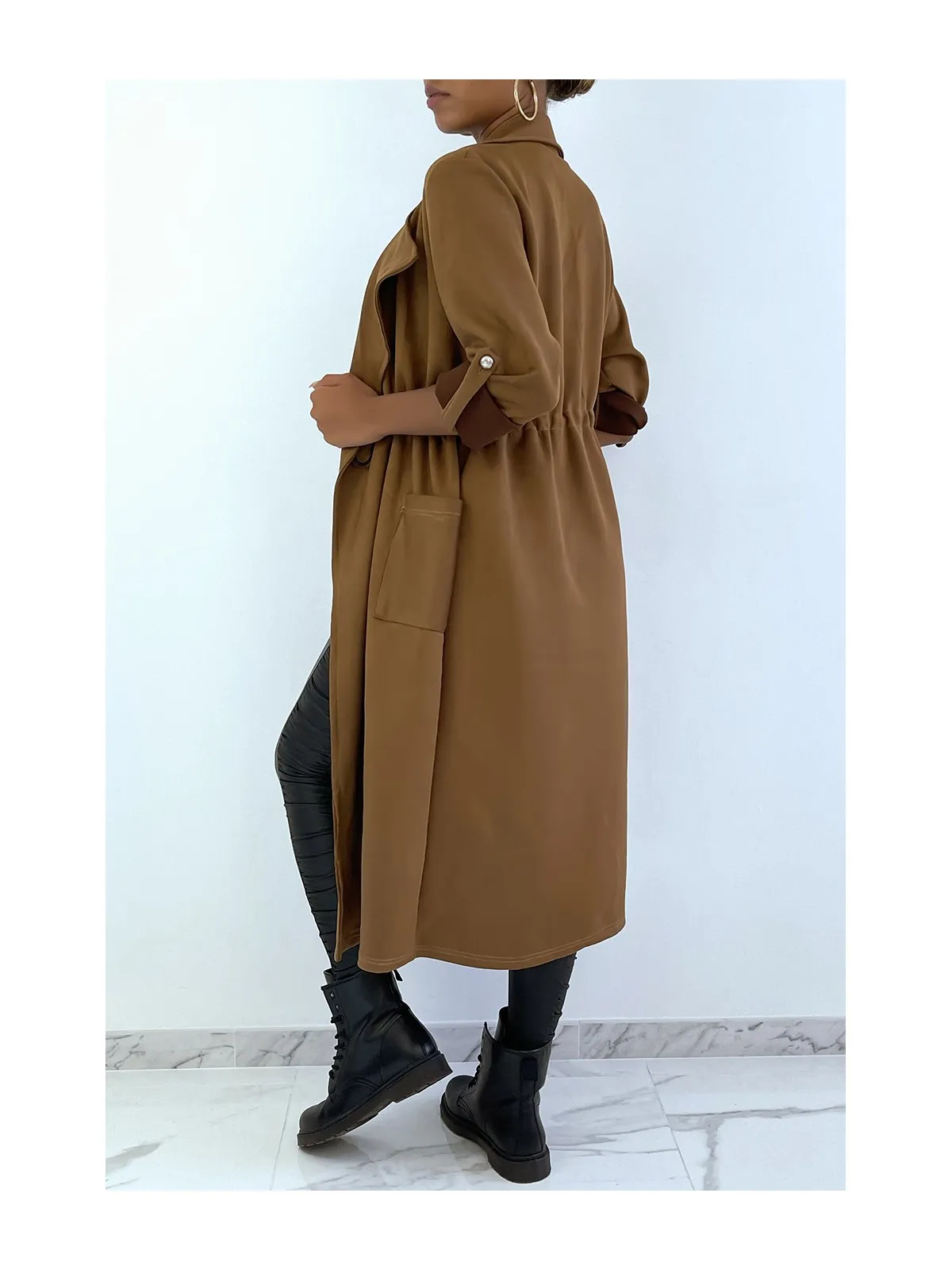 MaMMeau trench en suédine marron ajustable à la taille