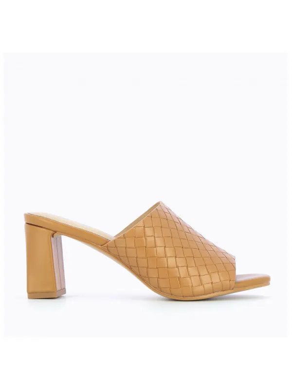 Mules à talon camel effet tressé - Vanessa Wu