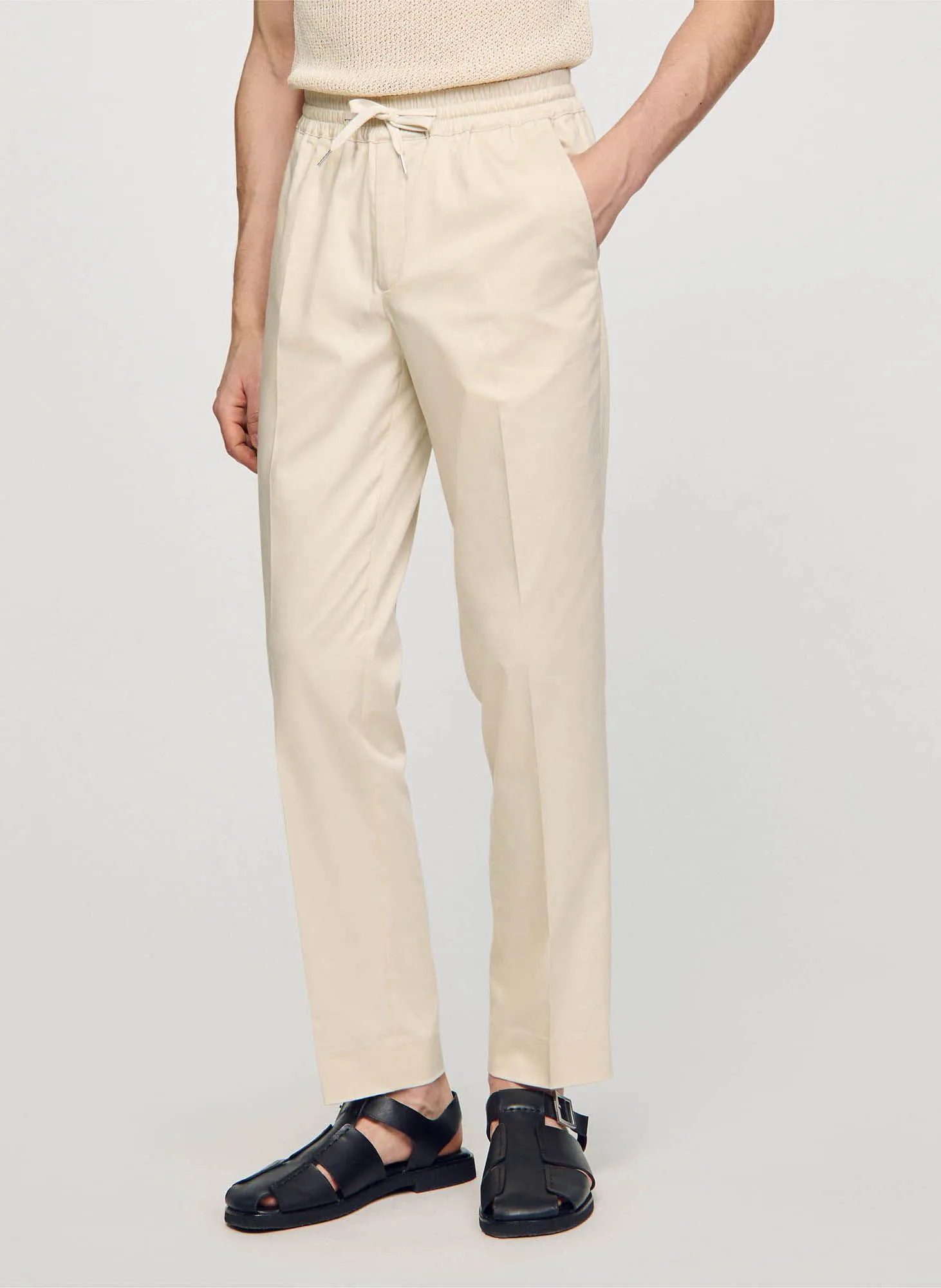 PANTALON CHINO AVEC CORDON EN COTON MéLANGé - SANDRO pour HOMME | Printemps