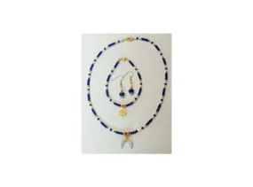 Parure 3 pcs doré/bleu/blanc