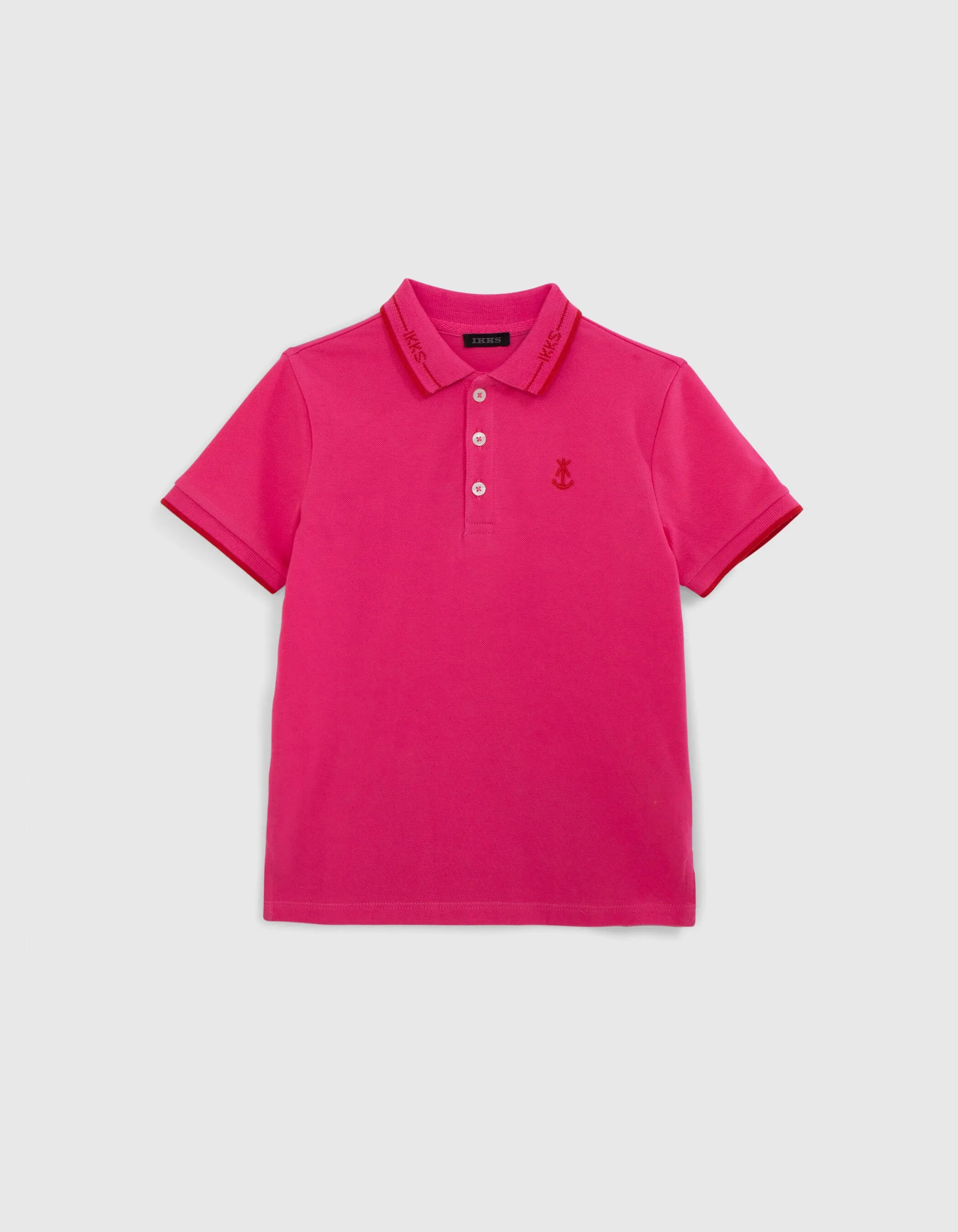 Polo rose coton bio bords-côtes rayés rouge garçon