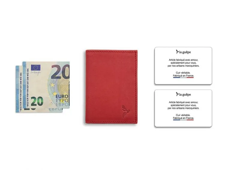 Porte-cartes minimaliste "Luxe" tout cuir rouge 2 Cartes - PM-017-01 