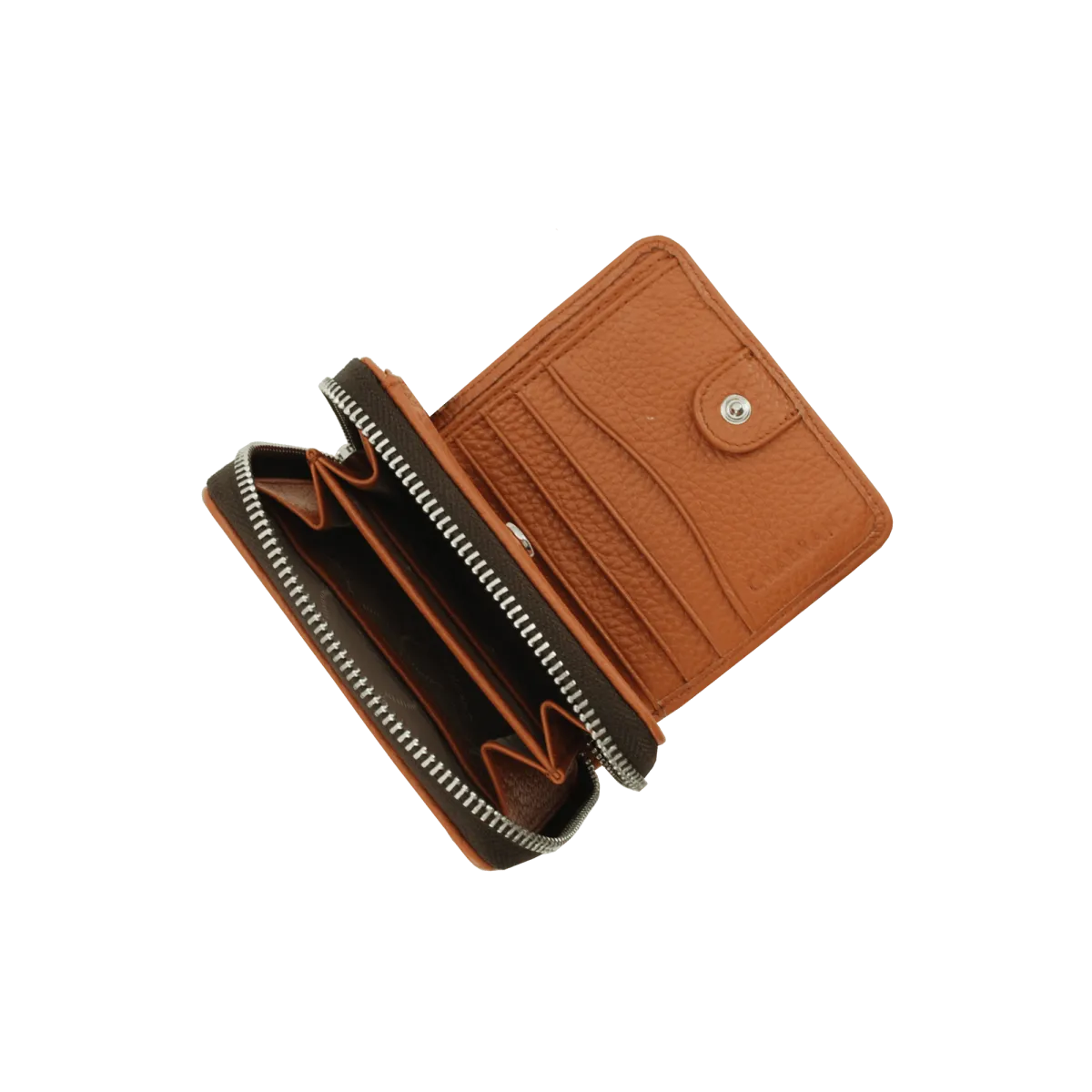 Porte-monnaie camel en cuir de vachette lisse