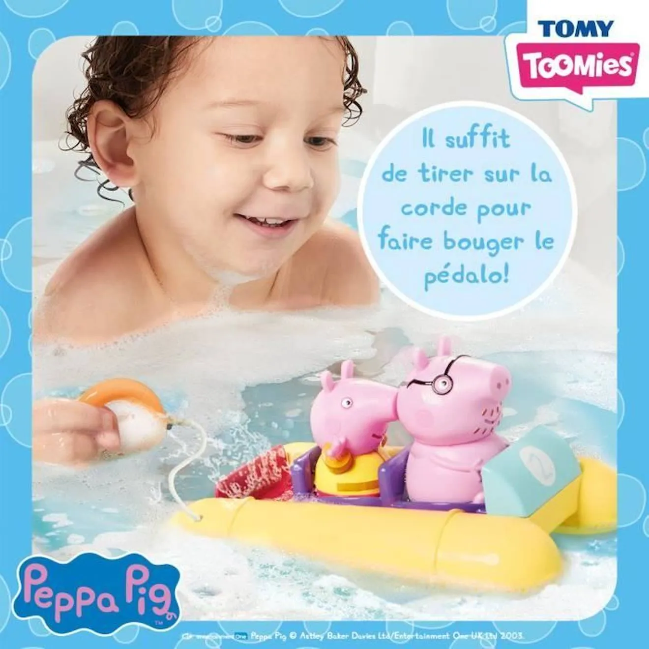 Pédalo Peppa Pig - TOMY - Jouet de bain - Figurines gicleurs d'eau - Mécanisme à ficelle jaune - Tomy