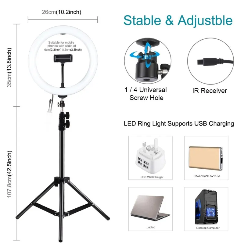 Ring Light Kit Trépied LED RGBW Télécommande Portable