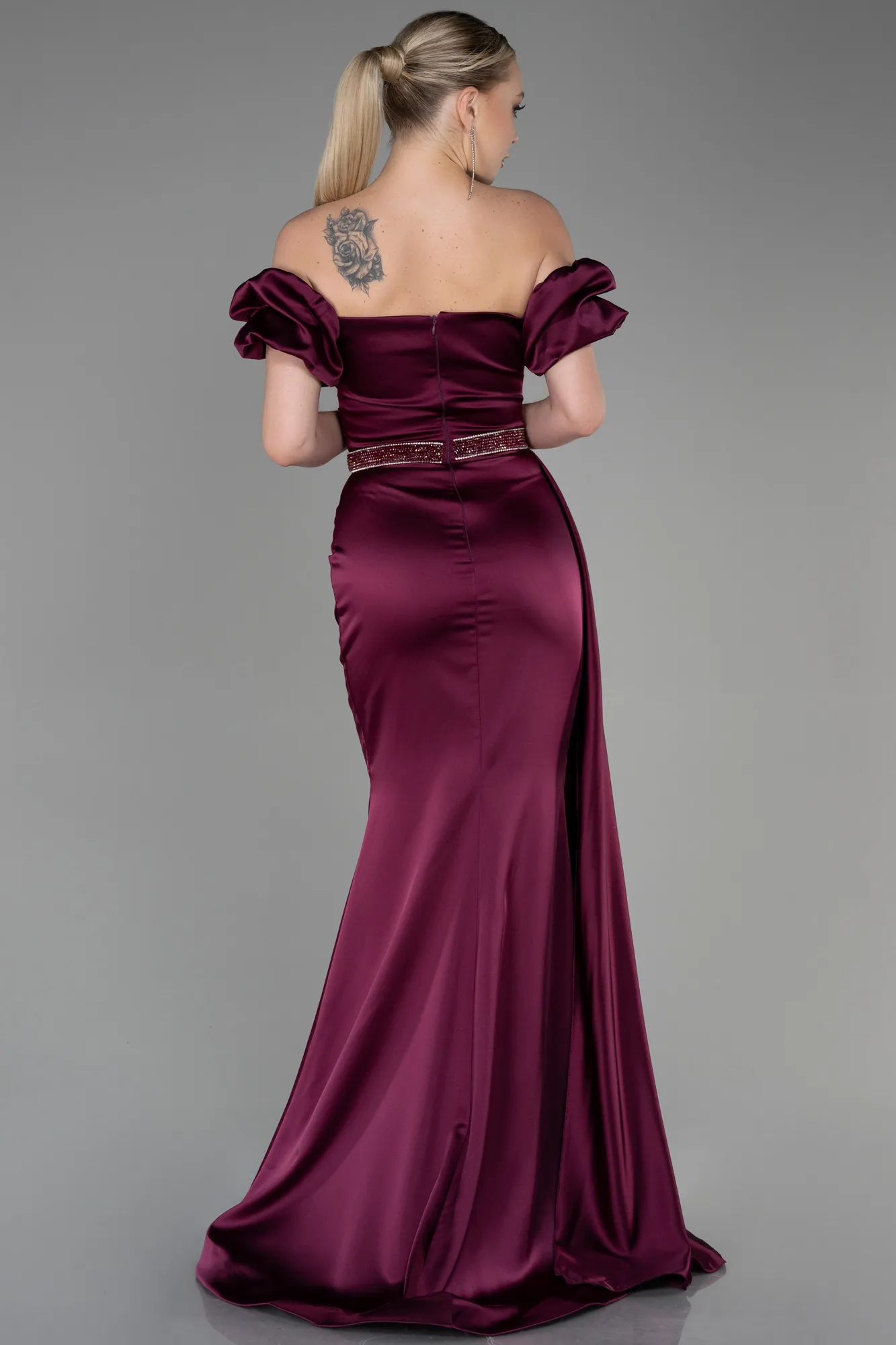 Robe de Soirée Longue Satin Kaki ABU3331