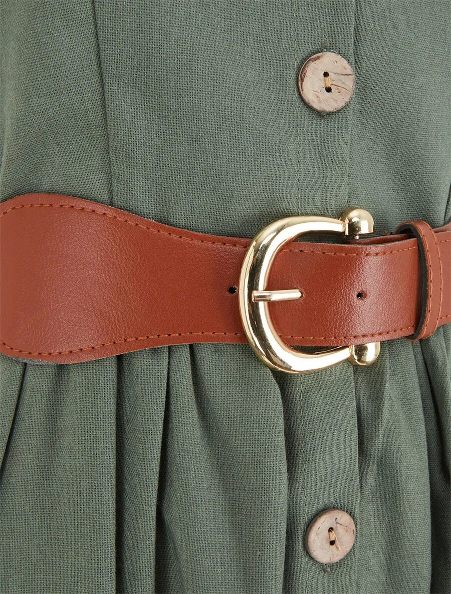 Robe unie effet lin - Kaki