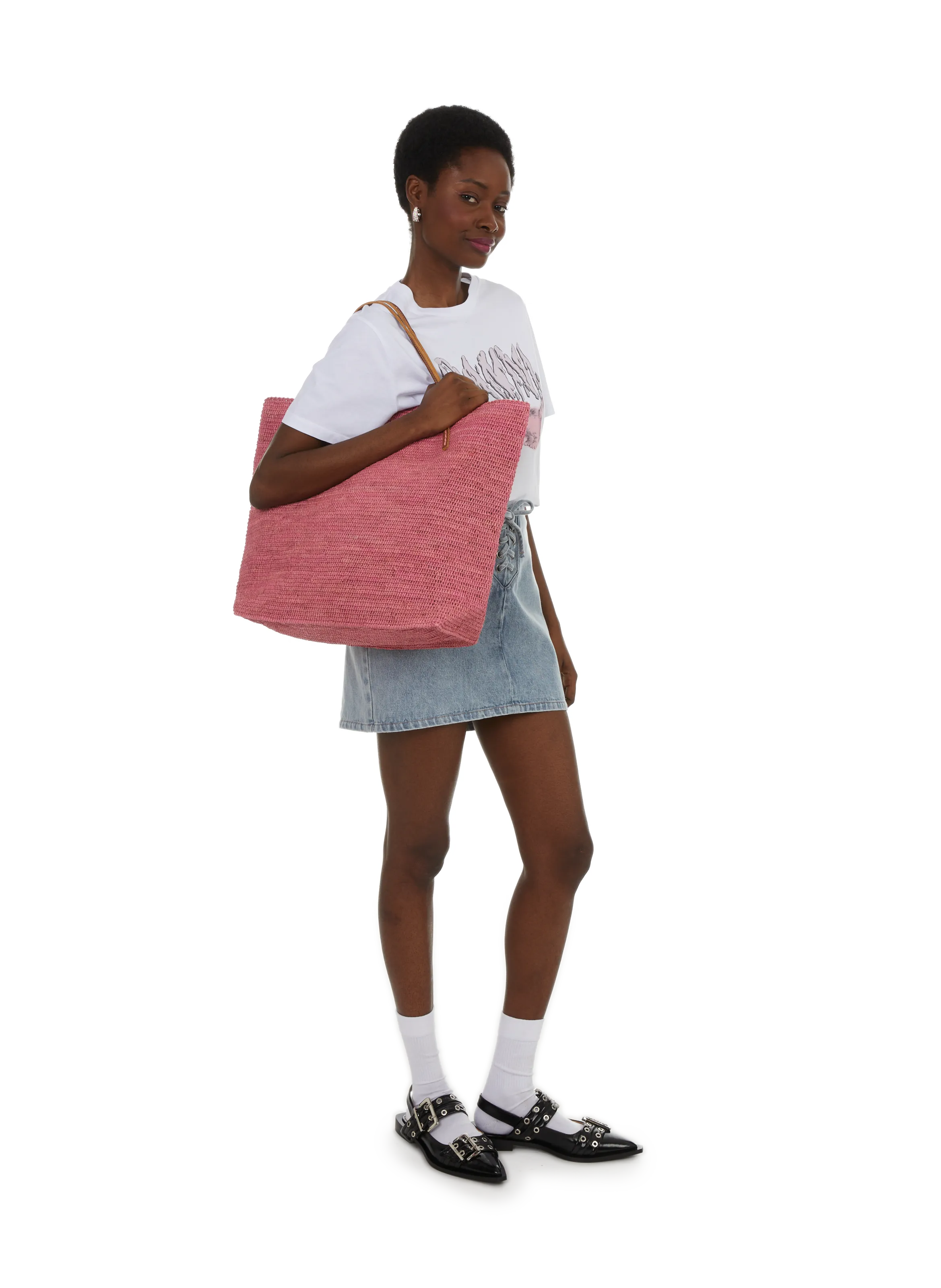 SANS-ARCIDET  Panier en raphia - Rose