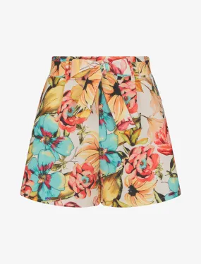 Short ample à imprimé fleurs tropicales - Blanc