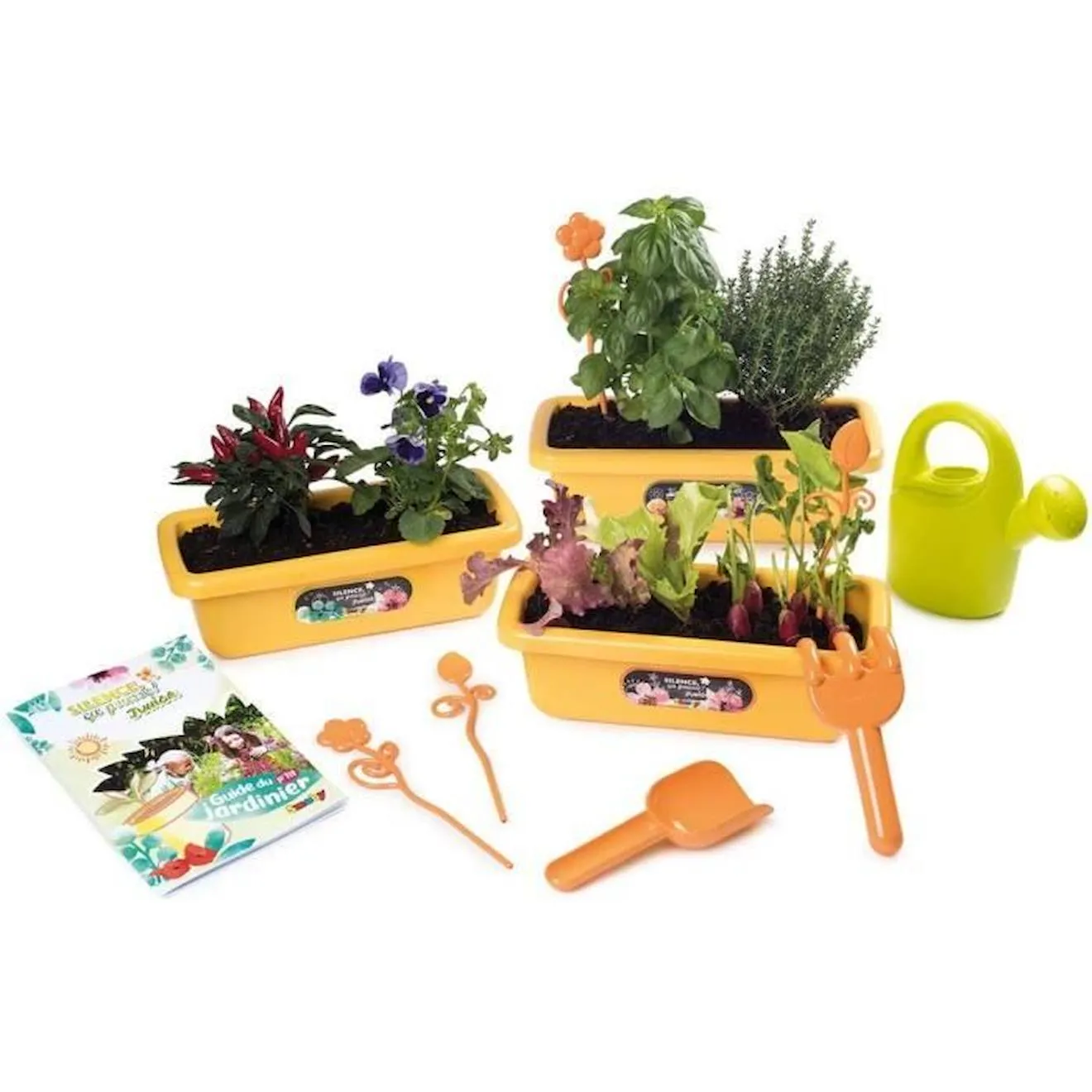 SMOBY - Silence ça Pousse Set de jardinières + accessoires - Fabrication française jaune - Smoby