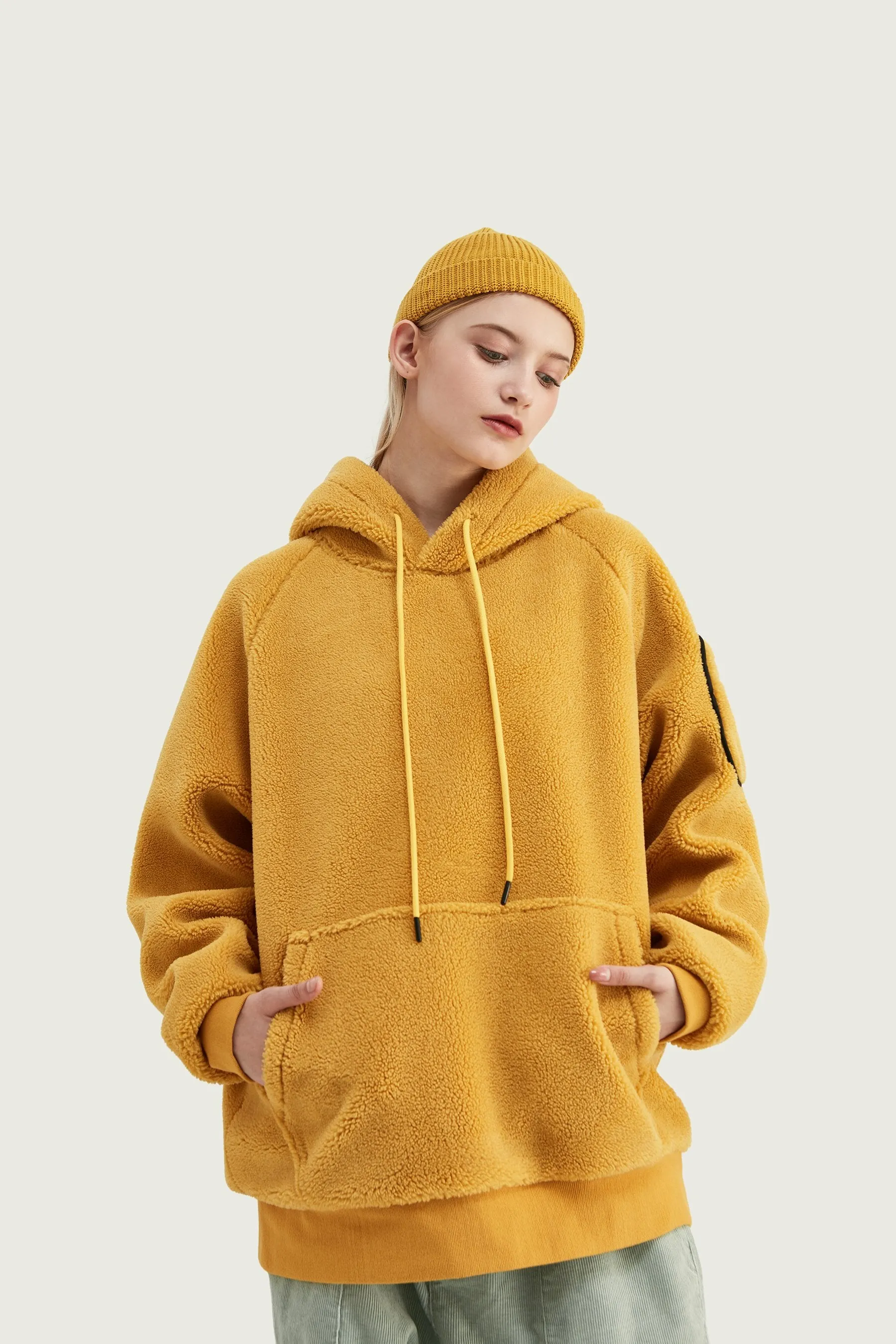 Sweat à capuche en velours - Jaune