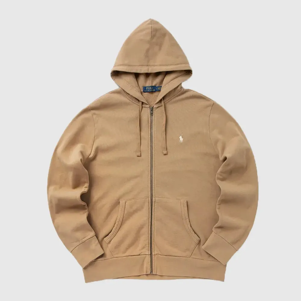 Sweatshirt Zippé à Capuche Beige
