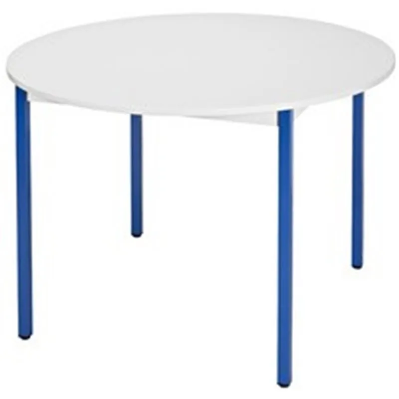 Table ronde diamètre 110 cm - piètement bleu - plateau gris