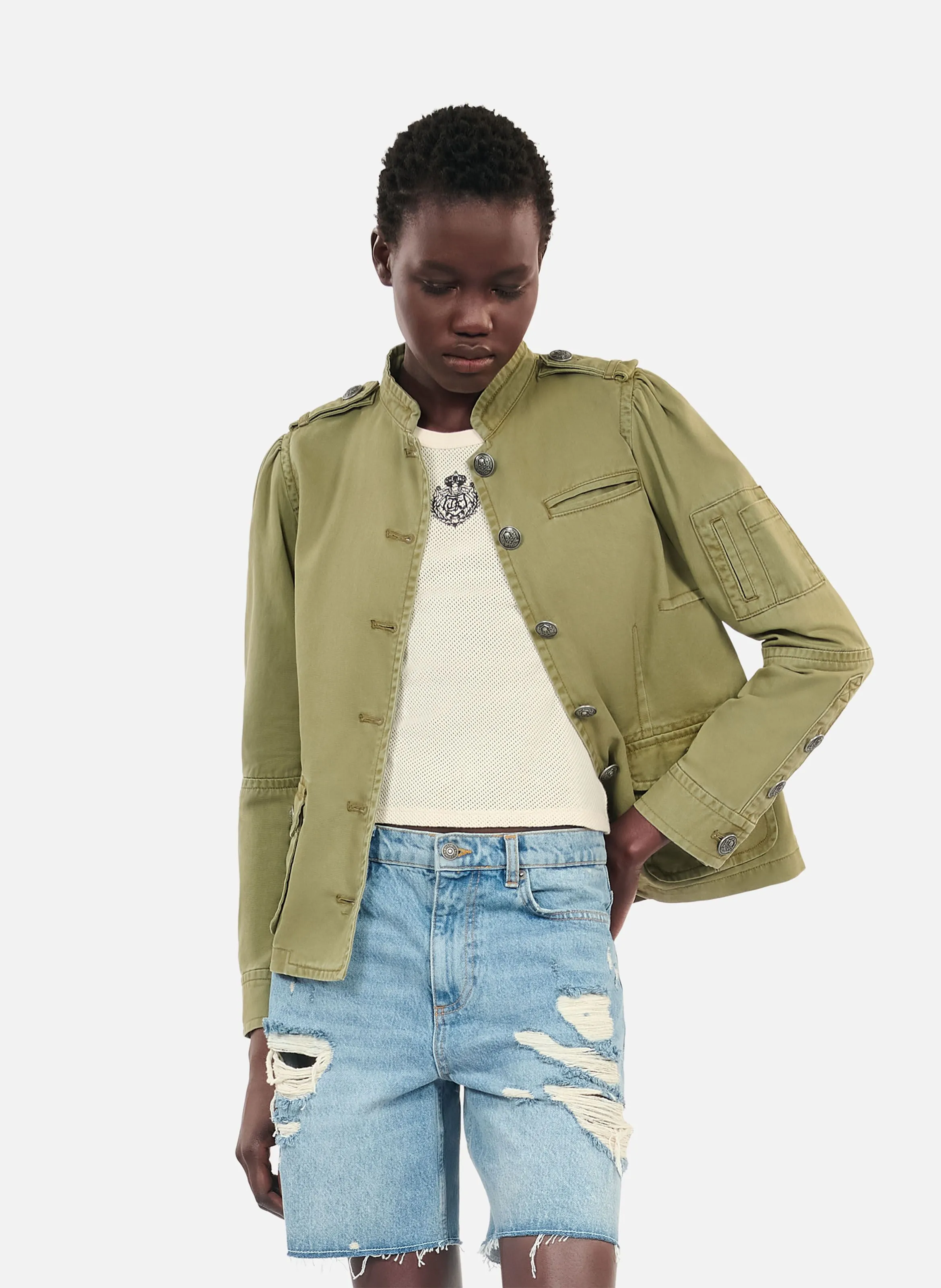 THE KOOPLES  Blouson droit col officier en coton - Vert
