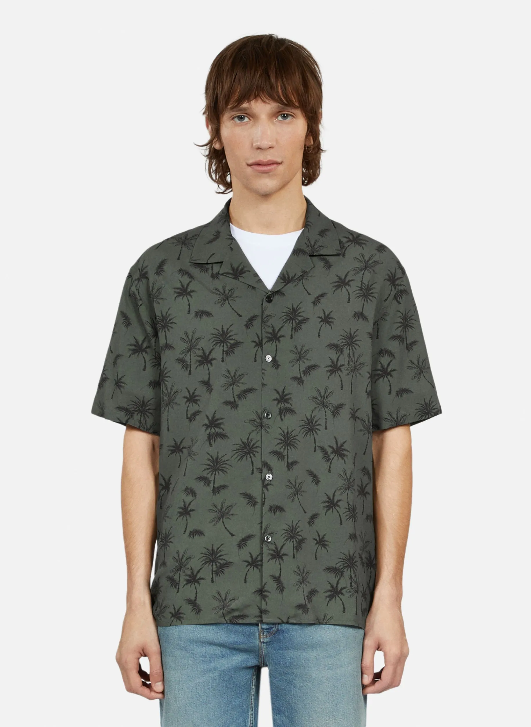 THE KOOPLES  Chemise droite col hawaien imprimé - Kaki
