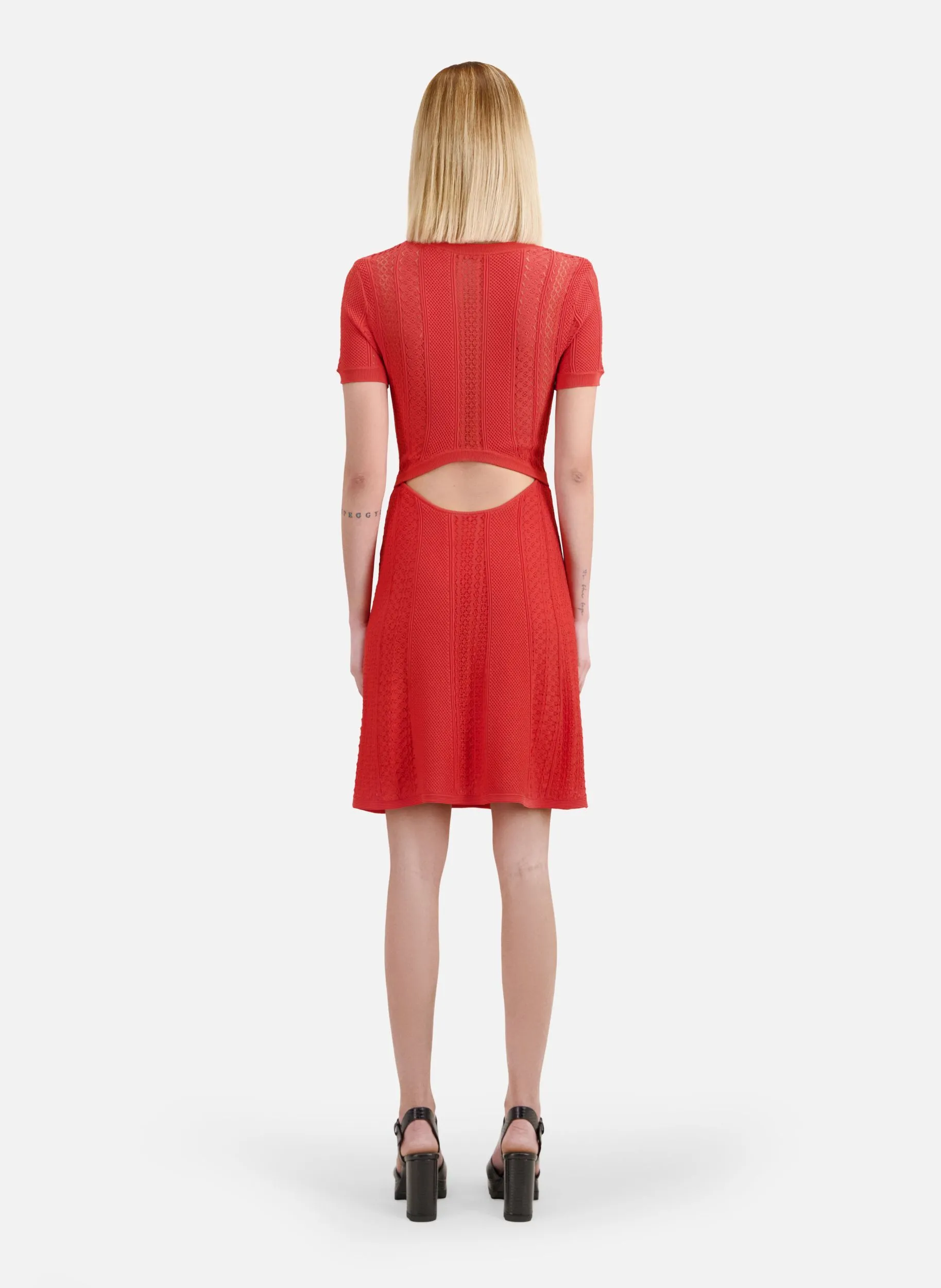 THE KOOPLES  Robe courte col rond en maille ajourée - Rouge