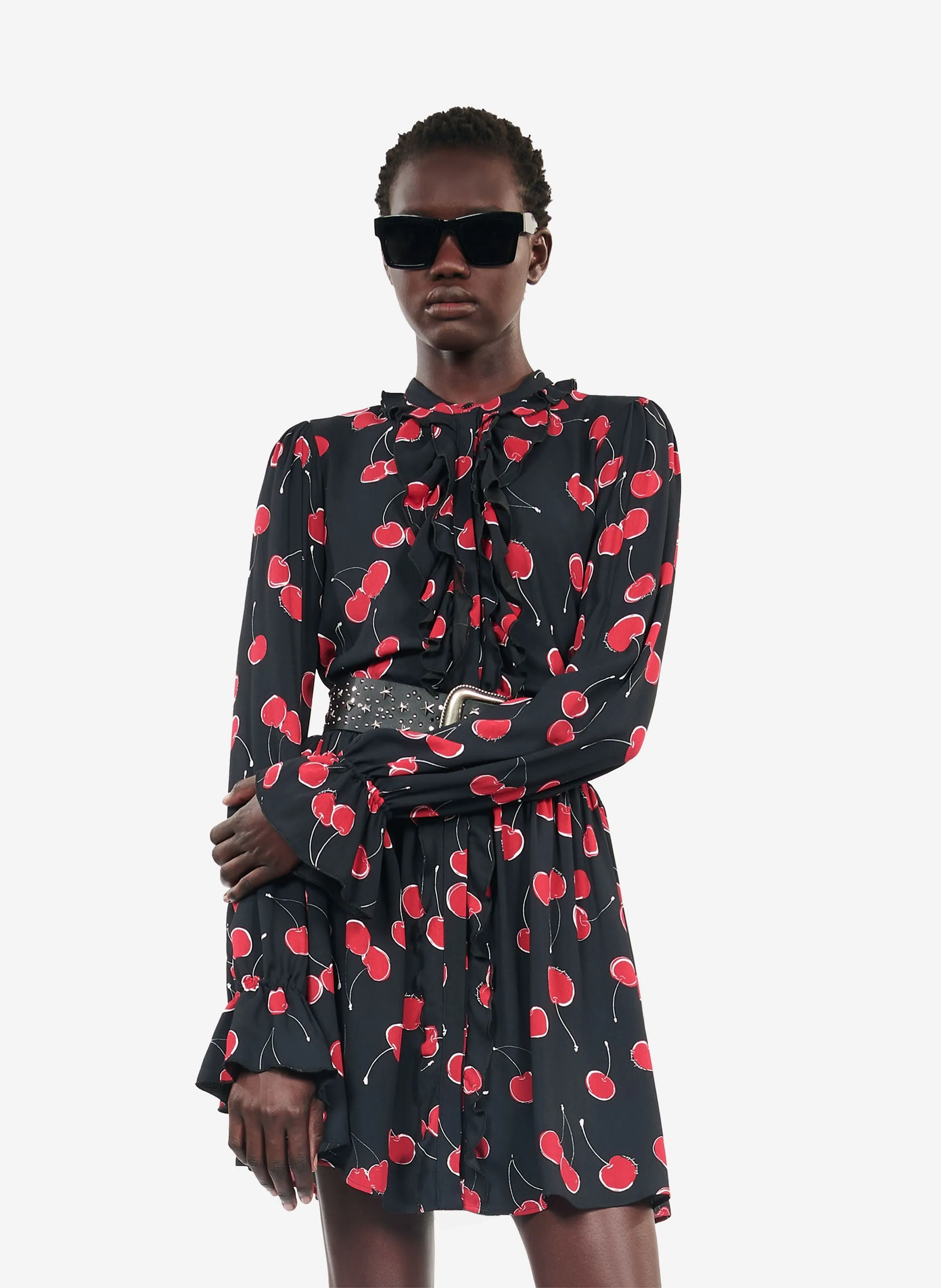 THE KOOPLES  Robe courte col rond imprimé cerise - Noir