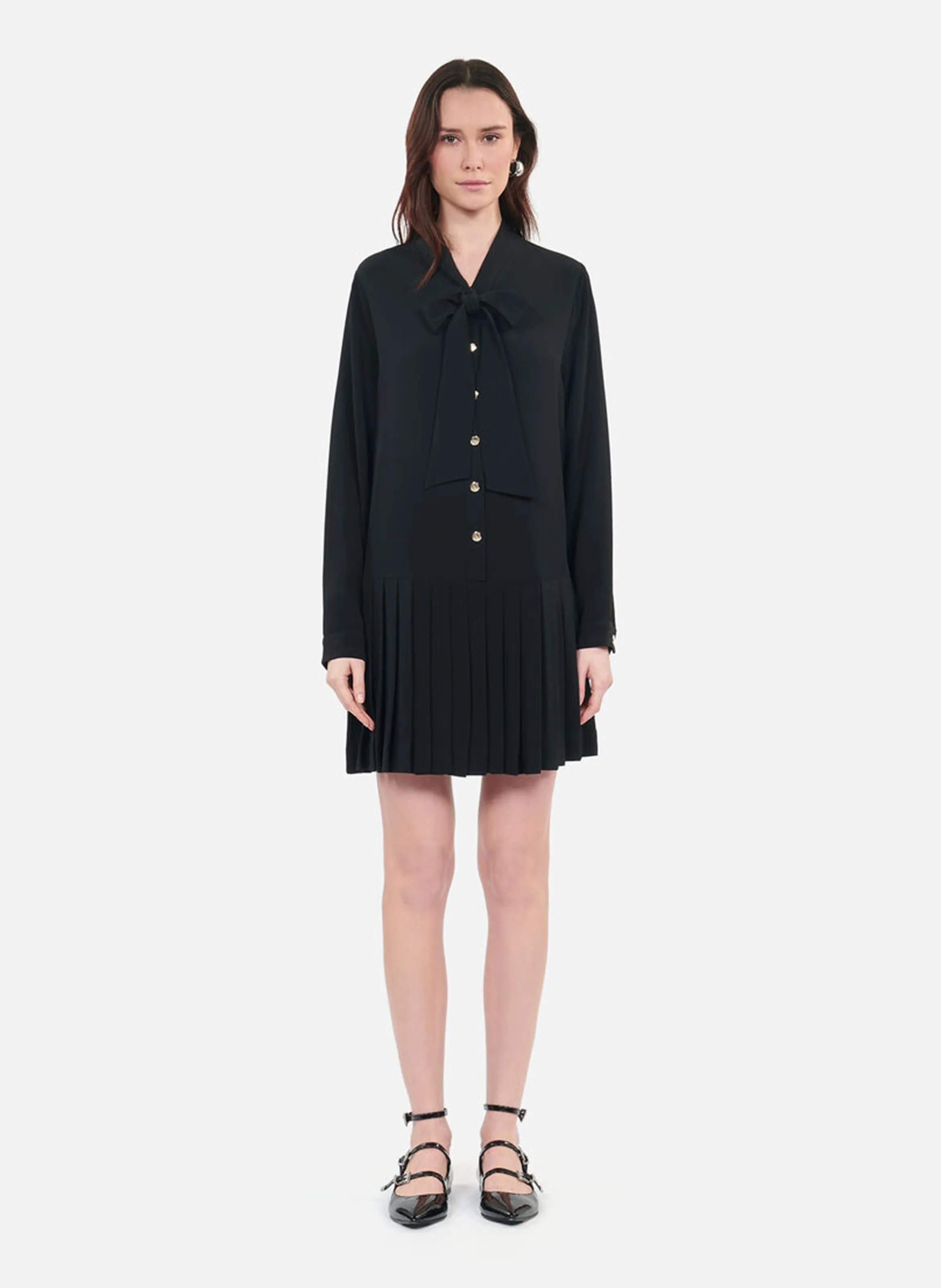 THE KOOPLES  Robe courte droite col lavallière - Noir