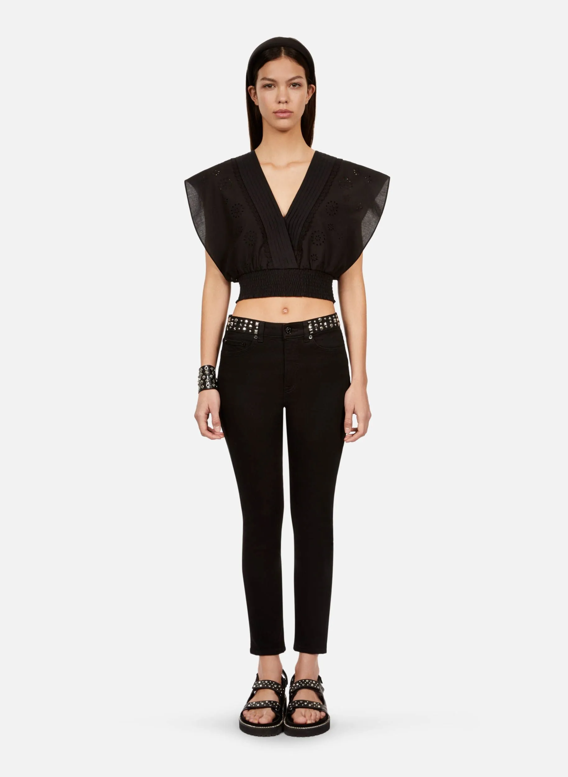 THE KOOPLES  Top court brodé en coton - Noir
