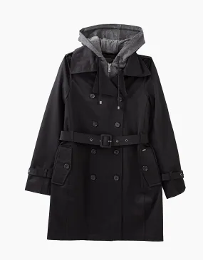Trench à capuche et parementure amovibles femme