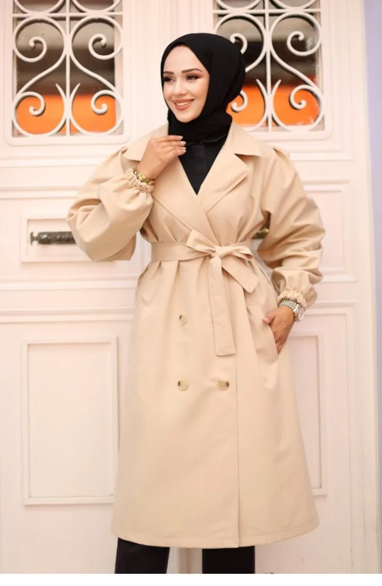 Trench Détaillé Plissé Aux épaules Beige 4429 529